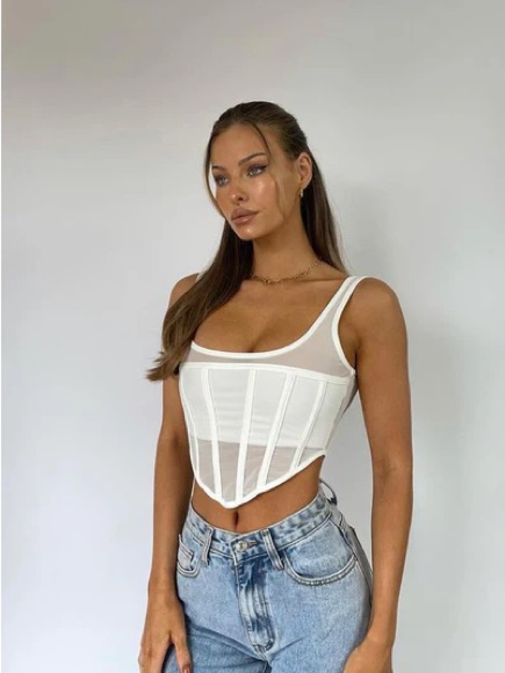 White Fox Structure Bodice Corset Crop Top